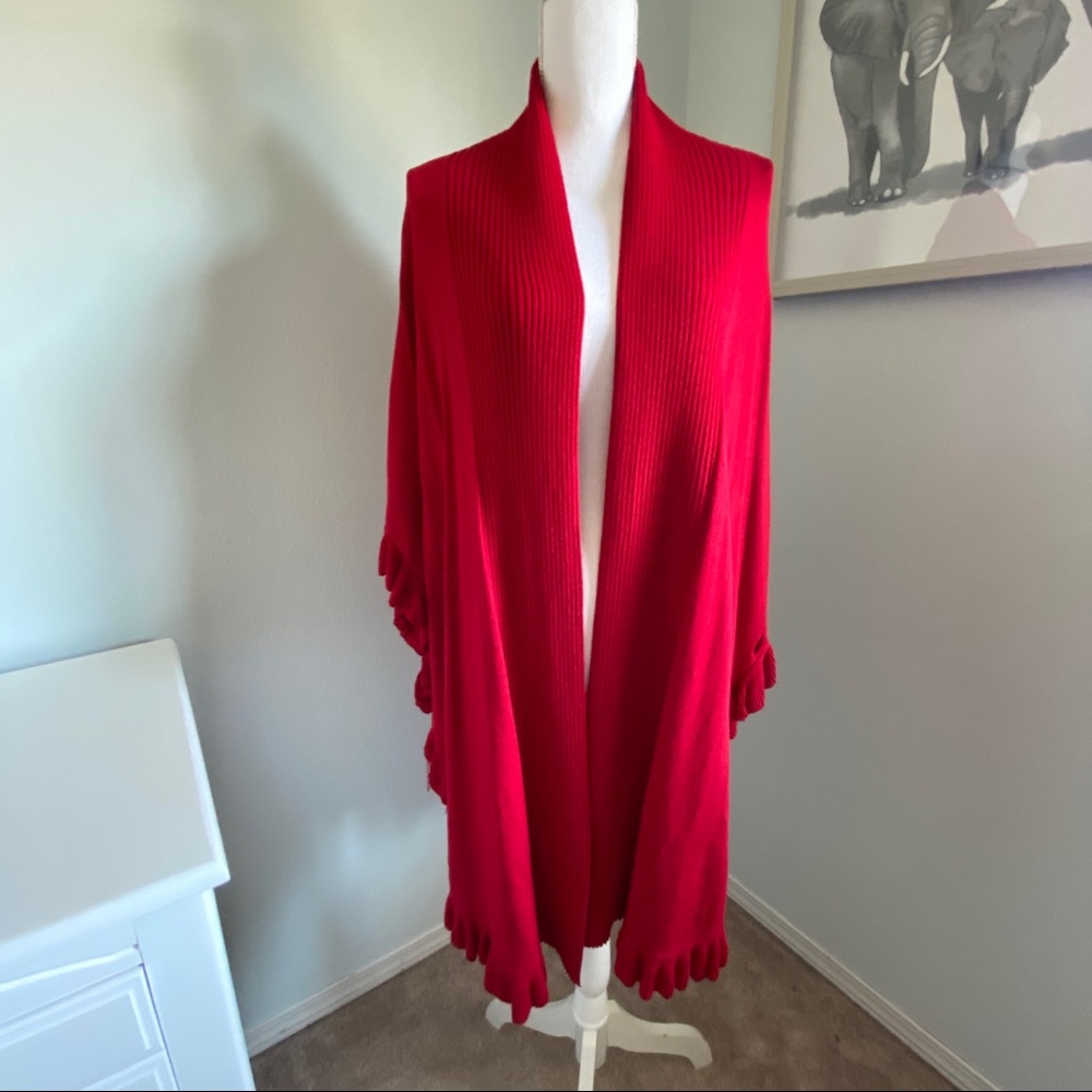 Red shawl sweater